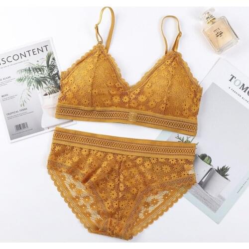 Women Lace French Bra Sets Seamless Underwear Backless Vest Sexy Panties Wireless Padded Hollow Out Ultrathin Briefs Female