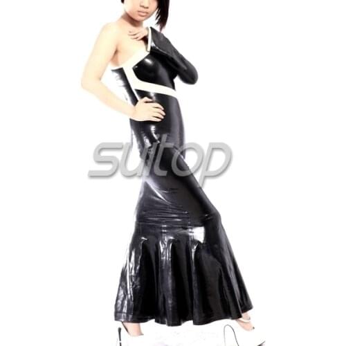 Latex bobtail Rubber tight Dress black color sexy club long mermaid dresses longuette dovetail