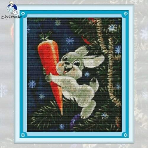 NKF The Rabbit and Carrot Cross Stitch Handmade Craft Painting Needlework Embroidery Kit Animal Cross Stitching for Home Decor