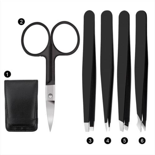 5pcs Eyebrow Tweezers Set Professional Point Tip/slant Tip/flat Tip Stainless Steel Razors Scissors Brow Removal Tool With Bag