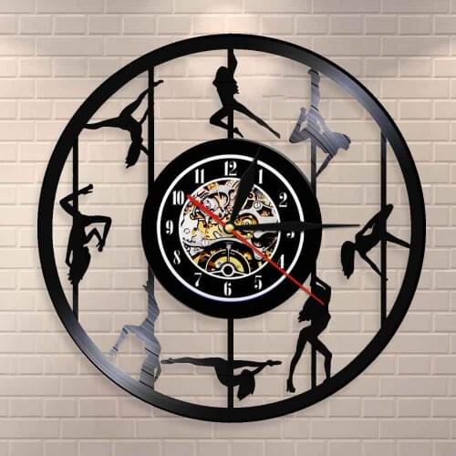 Exotic Acrobatic Pole Dancer Vinyl Record Wall Clock Sexy Pole Dancers Wall Decor Modern ClockSexy Cute Stripping Girl Wall Art