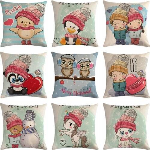 Cartoon Style Penguin Panda Unicorn Cushion Cover Cotton Linen Pillow Cover 45x45cm Throw Pillow Cover Home Decor