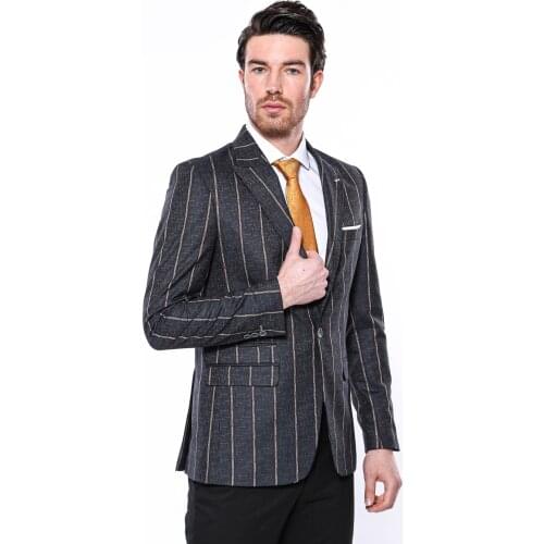 Striped Dark Grey Slim-Fit Blazer
