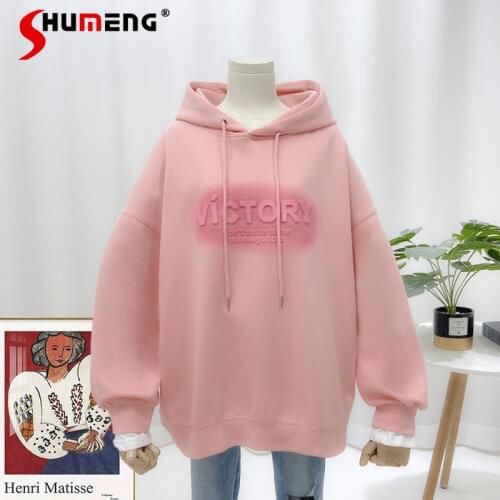 2021 Autumn New Three-Dimensional Letter Commuter Loose Sweatshirt Womens Long Sleeve Casual Patchwork Hoodie for Ladies