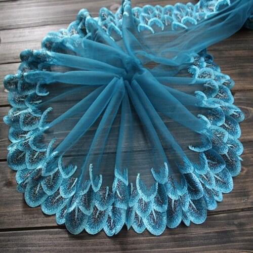 Popular Colors Peacock feather Lace Trim Fabric with Embroidered Floral Bridal Veil Lace 5 yards/Lot -QX