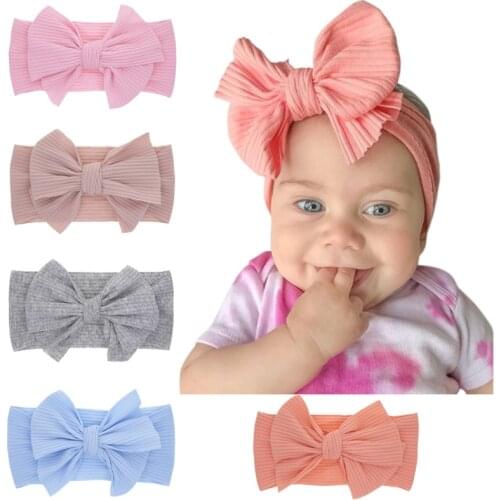 Baby Headband Girls Head Accessories for Toddler Kids Plain Bow Headwear Turban Bands Bowknot Wrap Solid Hair Wear 3M-3 Years