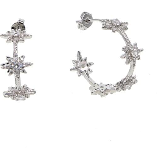 20mm circle pave clear cubic zirconia CZ gold color earring delicate STAR minimal multi pierced stud earring