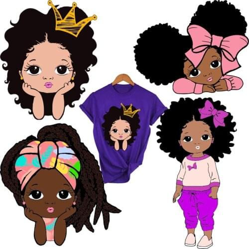 Cute Afro Little Girl Iron On Patches For Clothing A-level Washable Thermal Transfers Sticker On Clothes T-shirt Applique