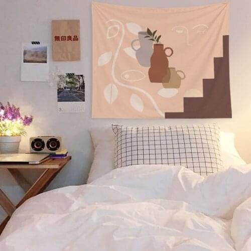 Nordic Ins Geometric Tapestry Wall Hanging Home Decor Plant Fruits Pattern Printed Polyester Tapestries Living Room Decorative