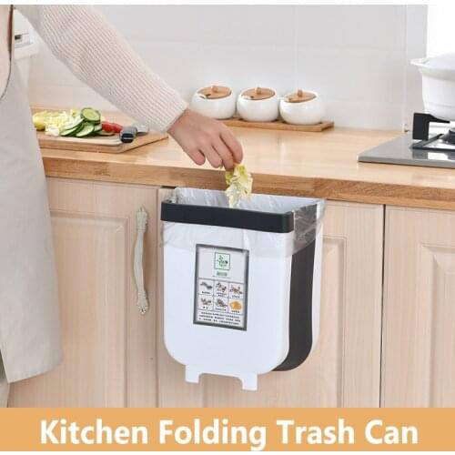 Folding Rubbish Bin Kitchen Dustbin Foldable Trash Can Garbage Bin Hangable Waste Bin For Kitchen Recycle Bin Kitchen Accessory