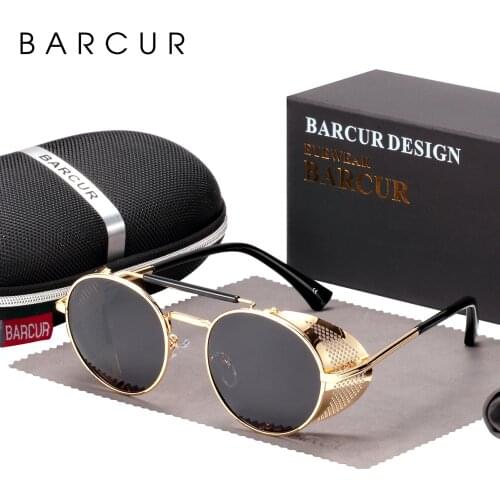 BARCUR Retro Round Polarized Steampunk Sunglasses Men Sun Glasses For Women Vintage Style UV400