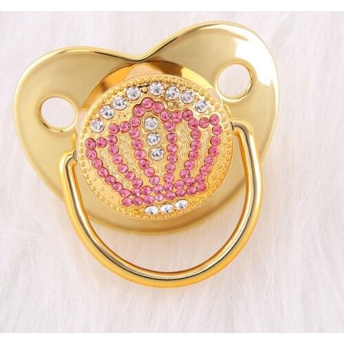 0-18 Months Luxury Baby Pacifier Bling Bling Crown Pacifier with Rhinestones Pink Baby Orthodontic Dummy Crystal Pacifier Nipple