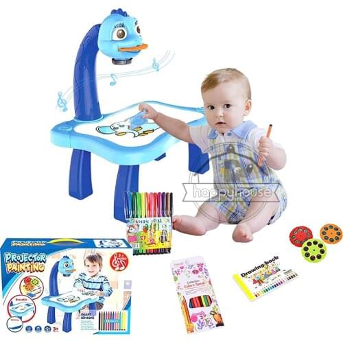 Led Projector Drawing Table Toys Kids Painting Board Desk with Light Music Children Learning Smart Projector Kids Painting Table