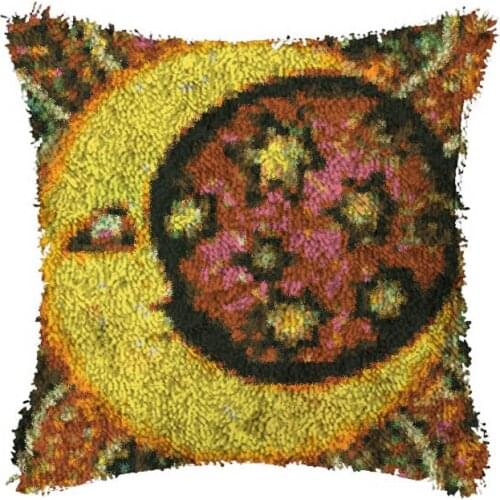 Latch Hook Cartoon Moon Sun Cushion Kit Pillow Mat DIY Craft 42CM 42CM Cross Stitch Crocheting Cushion Embroidery Needlework