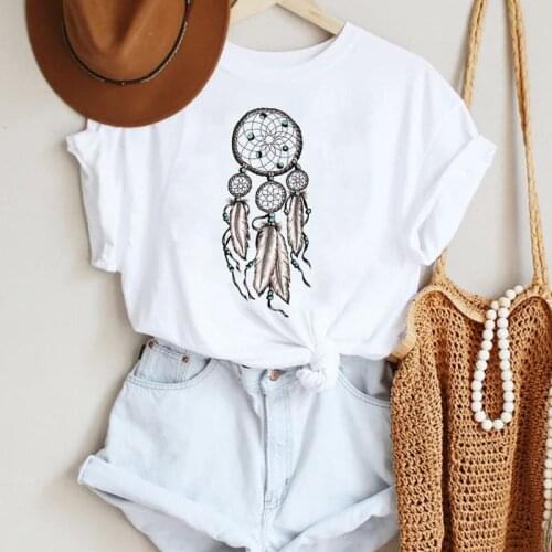 Women Short Sleeve Vintage Feather Love Fashion Cartoon Summer Lady Print Tee Graphic T Top Female Tshirts Clothes T-Shirt