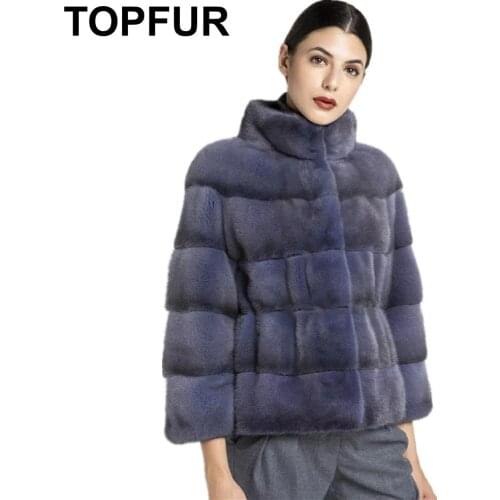 TOPFUR Dark Gray Jacket Women Leather Jacket Plus Size Winter Coat Women Real Fur Coat With Fur Collar Nine Quarter Sleeves