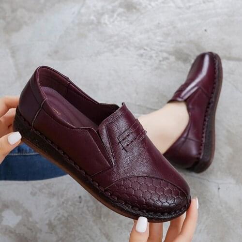 Comemore 2021 Fashion Women Shoes Genuine Leather Loafers Women Casual Mother Soft Comfortable Flat Shoe Women Flats Non-slip 42