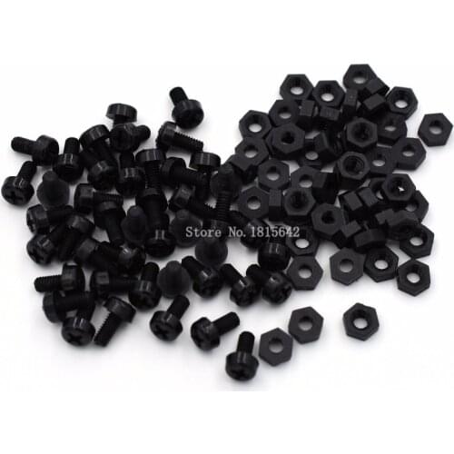 50 Sets=100PCS M3 Black Nylon Stainless Steel Cross Recessed Pan Head Screws With Nut Phillips Screws Set M3*6mm
