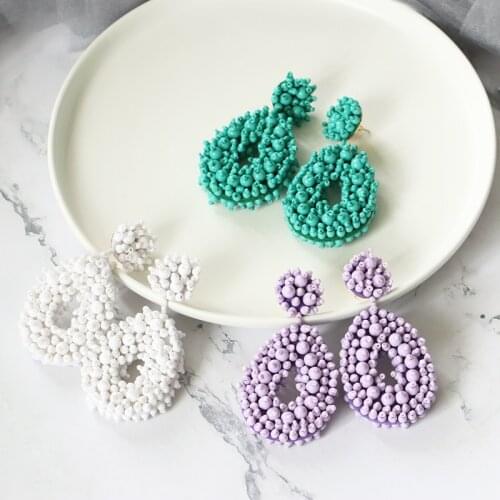 JUJIA Big Earrings For Women 2020 Trendy Handmade Beads Long Hanging Earrings Wedding Party Statement Jewelry Wholesale