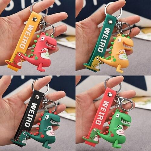 Fashion PVC Cute Cartoon Dinosaur Bag Pendant Keychains Keyrings Key Holder For Women Girls Kids Children Christmas Gift