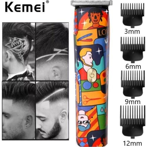 Kemei Titanium Double Foil Shaver Professional Barber Finishing Tool Reciprocating Electric Men Razor Random Graffiti Pattern