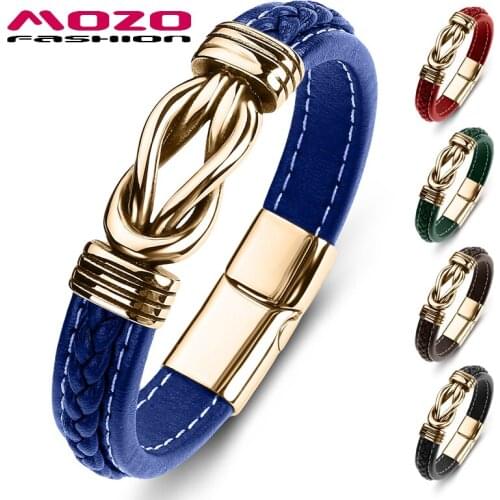 Hot Sale Classic Men Bangles Leather Charm Bracelet Stainless Steel Women Cross Punk Jewelry Gifts Blue