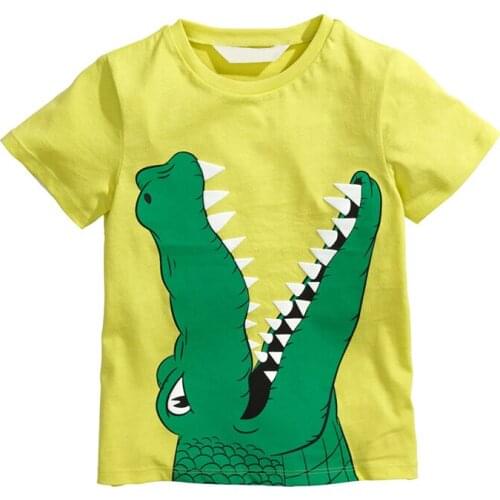 Little Maven New Summer Short O-neck Orange Yellow Crocodile Openning Mouth Knitted Animal Cotton Quality Boys Casual Tshirt