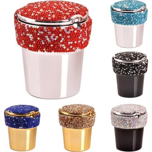 Crystal Rhinestones Car Ashtray Portable Cup Holder Metal Diamond Auto Ashtrays High Class Gifts