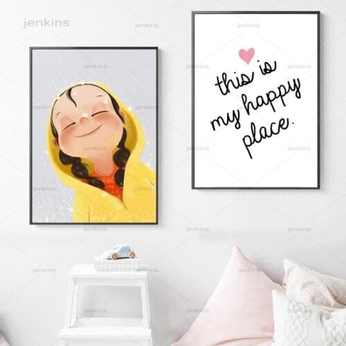 Cute Girl and Letters Canvas Painting No Frame Cartoon Posters and Prints Wall Art Nordic Style Kids Nursery Room Decoration
