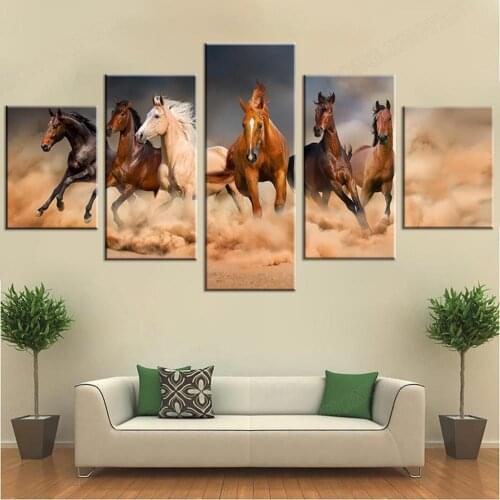 Pictures For Living Room 5 Panel Animal Horses Abstract Canvas Art Poster Style Wall Modern Decoration Cuadros Paintings