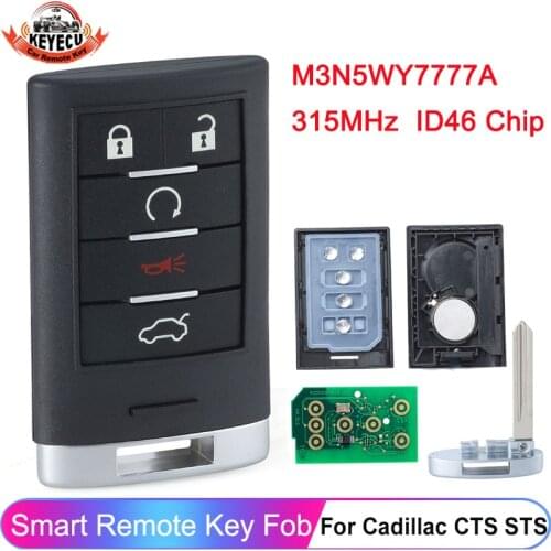 KEYECU 315MHz M3N5WY7777 Keyless Smart Remote Key Fob 4+1 5 Button for Cadillac CTS 2008-2015 for STS 2008 2009 2010 2011
