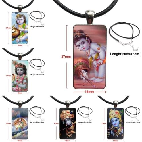 Krishna For Christmas Gift Design Fashion Vintage Glass Women Rectangle Necklace Pendants