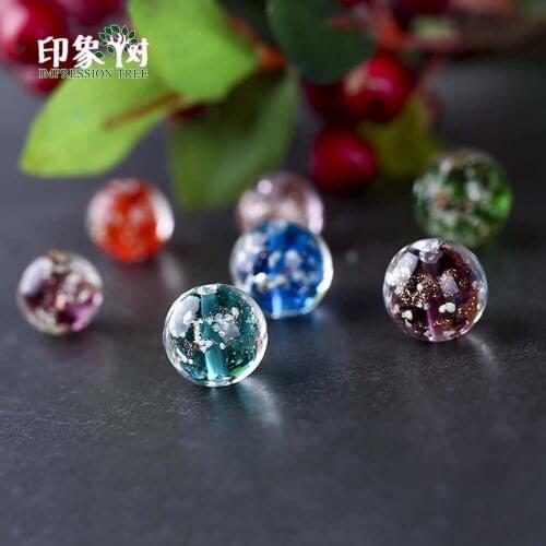 10Pcs 10mm Round Luminated Flowers Glass Loose Beads Luminous Lampwork Crystal Beads Handmade For DIY Jewelry Components Making