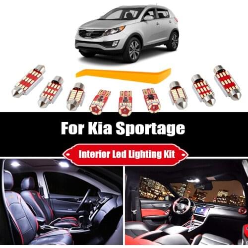 11 Bulbs For 2005-2008 2009 2010 Kia Sportage White LED Car Map Dome Light Interior Kit Trunk Courtesy License Canbus Lamp