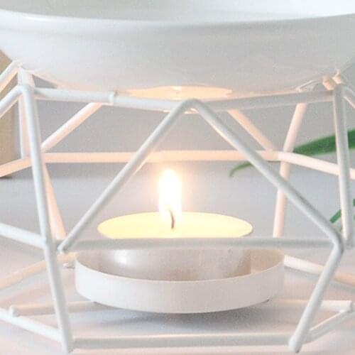 Metal Aromatic Oil Burner Geometric Frame Ceramic Essential Oil Tealight Candle Holder Wax Melt Warmer Melter Aroma Diffuser