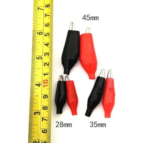 20pcs/lot 28MM 35MM 45MM Metal Alligator Clip Crocodile Electrical Clamp Testing Probe Meter Black Red Plastic Boot High Quality