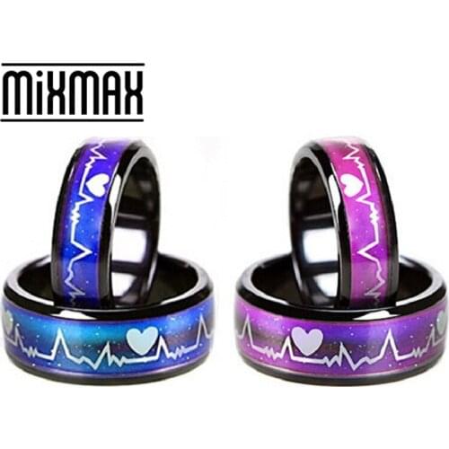 MIXMAX 36pcs ECG mood rings color change With body temperature mens womens black magical couple charm jewelry product wholesale