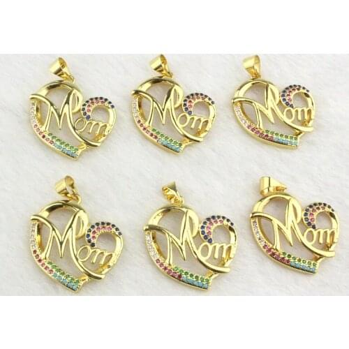 20mm 10pcs/lot fashion colorful cz pendant,moms love theme cubic zircon charm,jewelry wholesale bracelet/necklace accessories
