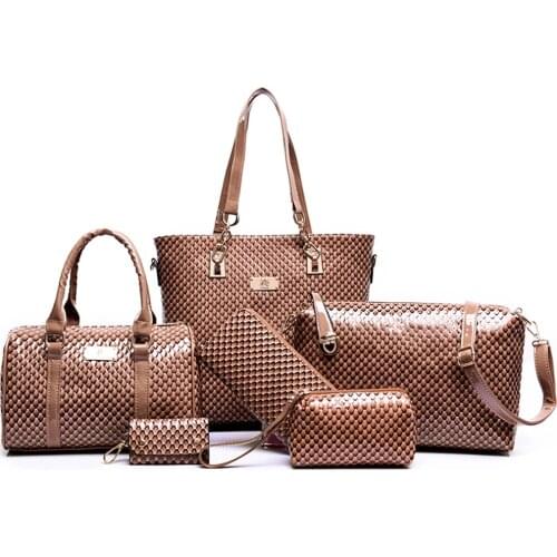 6pcs Women Handbag Set Leather Luxury Brand Shoulder Crossbody Bag Ladies Hand Bags Clutch Purse Handbags Yellow Composite Bag