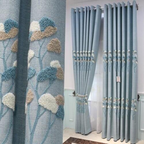 New cotton and hemp embossed embroidery Nordic modern simple curtains living room bedroom bay window finished shade fresh