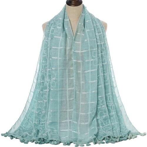 New Arrival Embroidery Cotton Lace Scarf Shawls Muslim Hijabs With Rhinestone Large Size Headscarf Wraps Women 1PC Retail