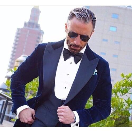 TPSAADE New Arrival Velveteen Groomsmen Groom Tuxedos Peak Lapel Men Suits Wedding/Prom/Dinner Best Man (Jacket+Pants+Vest) 2021