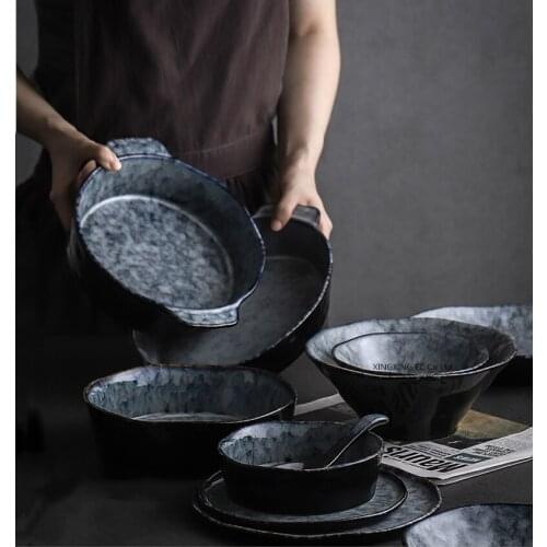 Japanese-style Dinner Plate Marble Tableware Ramen Bowl Ceramic Dish Home Dining Plate Steak Plate Kitchen Restaurant Supplies