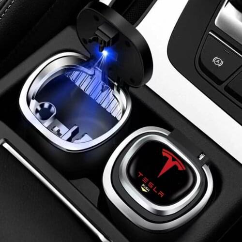 Portable Car Smokeless Ashtray With Blue Led Light For Tesla Model 3 2021 Model S Y X Car styling accessories