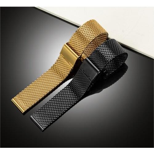Nibos High Quality stainless steel strap watch 22mm for men women watches mesh band Folding Clasp with Safety Watch Strap 20mm