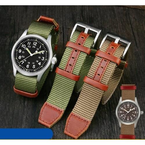 20mm 22mm Canvas Nylon Watchband Leather Wrist for Hamilton Khaki Field Watch H69439931/H69439901 Watch Men Watch Accessories
