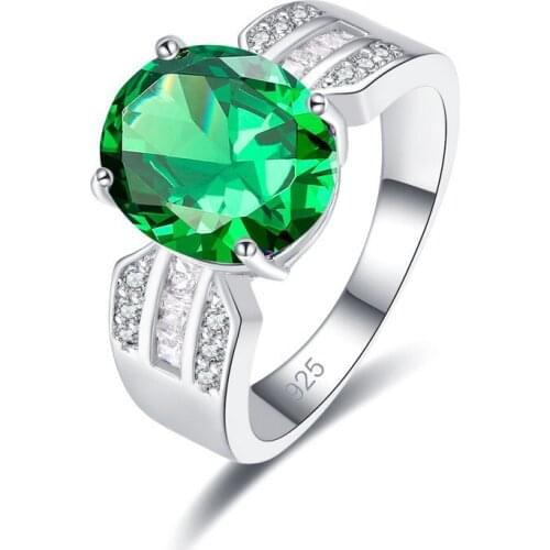 Silver Color Jewelry Color Zircon Ring Classic Green Stone Ring Wedding Bands