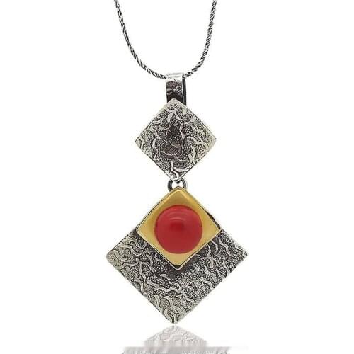 Silver Coral Stone Women Necklace Model