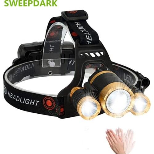SWEEPDARK LED Headlamp Zoomable 15000Lm T6 Head Flashlight Torch Sensor Rechargeable Head Light Forehead Lamp Fishing Headlight