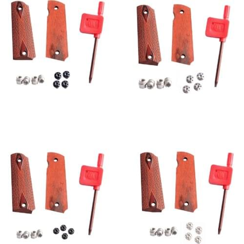 Tactical hunting pistol 1911 Checkered Red Diamond Wood hand Grips grip With Allen Screws & SS Grip Screws Bushings